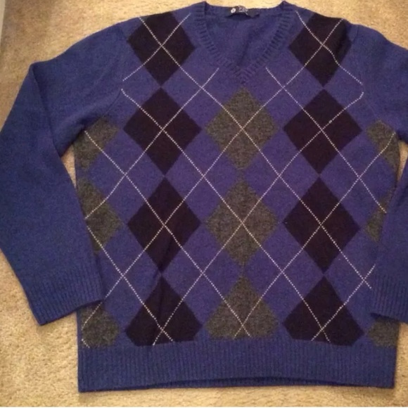 J. CREW Argyle LambsWool Sweater VNeck Blue Gray - Picture 6 of 8